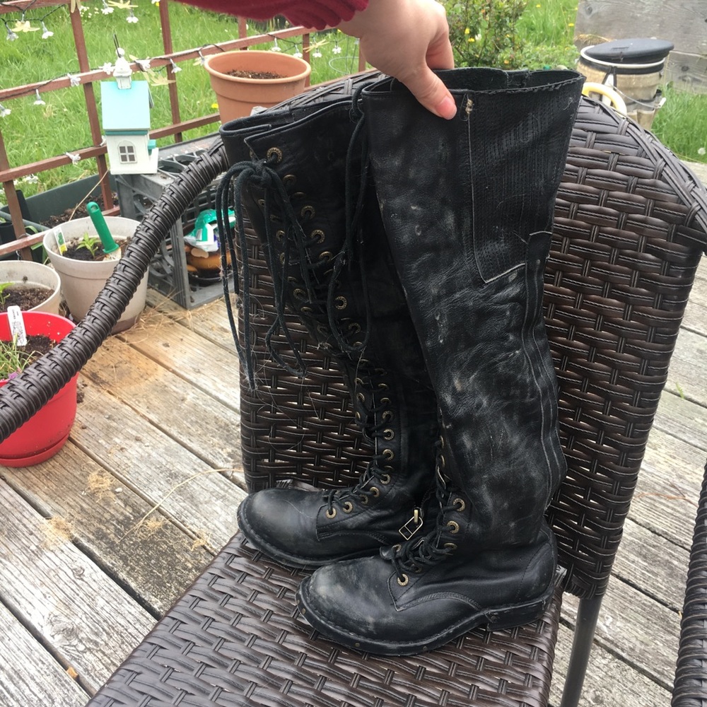 Distressed Moto Thigh High Boots 100% real leather